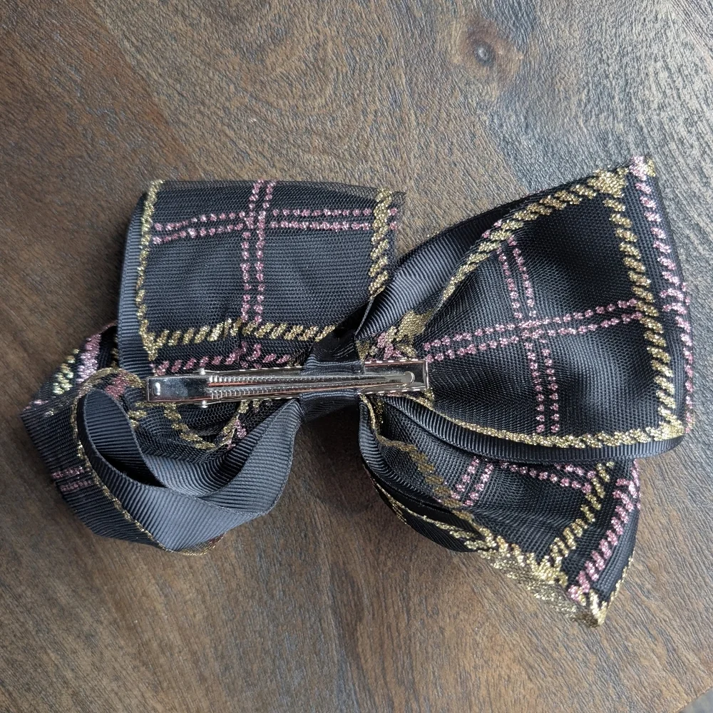 White, Gray, Black Hair Bow Clips Pink Gold Plaid Glitter